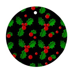 Christmas Berries Pattern  Ornament (round)  by Valentinaart