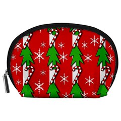 Christmas Tree Pattern - Red Accessory Pouches (large)  by Valentinaart