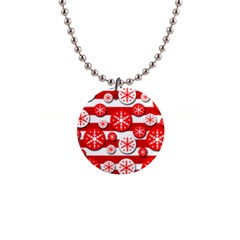 Snowflake Red And White Pattern Button Necklaces by Valentinaart
