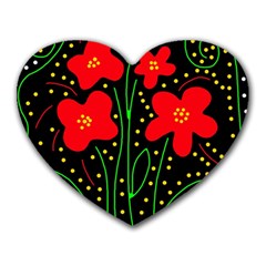 Red Flowers Heart Mousepads by Valentinaart