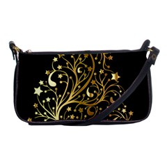 Decorative Starry Christmas Tree Black Gold Elegant Stylish Chic Golden Stars Shoulder Clutch Bags by yoursparklingshop