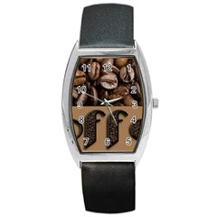 Funny Coffee Beans Brown Typography Barrel Style Metal Watch by yoursparklingshop