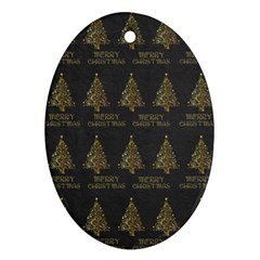 Merry Christmas Tree Typography Black And Gold Festive Oval Ornament (two Sides) by yoursparklingshop
