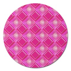 Pink Sweet Number 16 Diamonds Geometric Pattern Magnet 5  (round) by yoursparklingshop