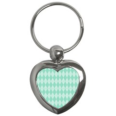 Mint Color Diamond Shape Pattern Key Chains (heart)  by picsaspassion