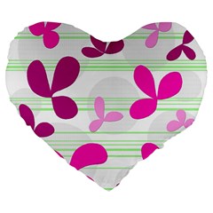Magenta Floral Pattern Large 19  Premium Heart Shape Cushions by Valentinaart
