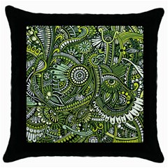Green Boho Flower Pattern Zz0105 Throw Pillow Case (black) by Zandiepants