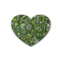 Green Boho Flower Pattern Zz0105 Rubber Coaster (heart) by Zandiepants