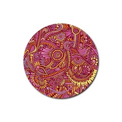 Pink Yellow Hippie Flower Pattern Zz0106 Rubber Round Coaster (4 Pack) by Zandiepants