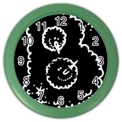 Funny Black And White Doodle Snowballs Color Wall Clocks by yoursparklingshop
