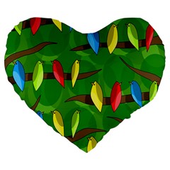 Parrots Flock Large 19  Premium Heart Shape Cushions by Valentinaart