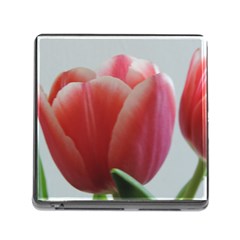 Red - White Tulip Flower Memory Card Reader (square)
