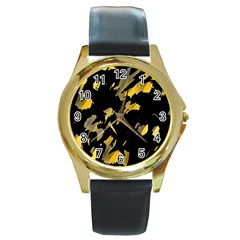 Painter Was Here - Yellow Round Gold Metal Watch by Valentinaart