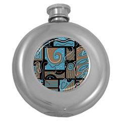 Blue And Brown Abstraction Round Hip Flask (5 Oz) by Valentinaart