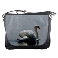 Swimming White Swan Messenger Bags by picsaspassion