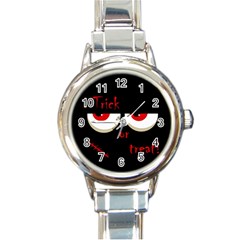 Halloween  trick Or Treat  - Monsters Red Eyes Round Italian Charm Watch by Valentinaart