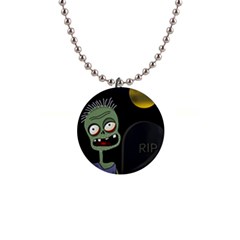 Halloween Zombie On The Cemetery Button Necklaces by Valentinaart