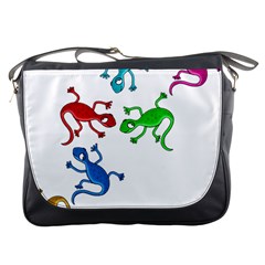 Colorful Lizards Messenger Bags by Valentinaart