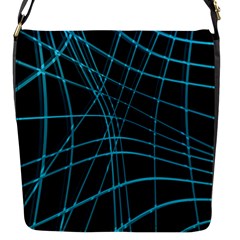 Cyan And Black Warped Lines Flap Messenger Bag (s) by Valentinaart