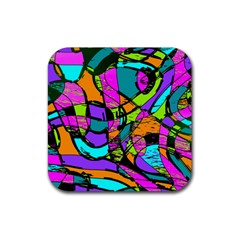 Abstract Sketch Art Squiggly Loops Multicolored Rubber Square Coaster (4 Pack)  by EDDArt