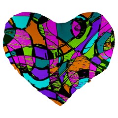Abstract Sketch Art Squiggly Loops Multicolored Large 19  Premium Heart Shape Cushions by EDDArt