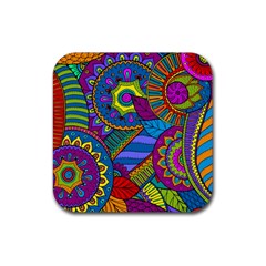 Pop Art Paisley Flowers Ornaments Multicolored Rubber Square Coaster (4 Pack)  by EDDArt