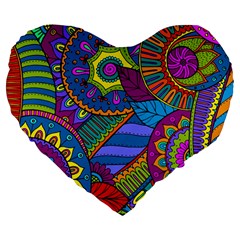 Pop Art Paisley Flowers Ornaments Multicolored Large 19  Premium Heart Shape Cushions by EDDArt