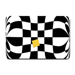 Dropout Yellow Black And White Distorted Check Small Doormat  by designworld65