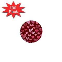 Watercolor Valentine s Day Hearts 1  Mini Buttons (100 Pack)  by BubbSnugg