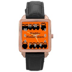 Happy Halloween - Owls Rose Gold Leather Watch  by Valentinaart