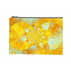 Gold Blue Abstract Blossom Cosmetic Bag (large)  by designworld65