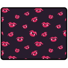 Pattern Of Vampire Mouths And Fangs Double Sided Fleece Blanket (medium)  by CreaturesStore