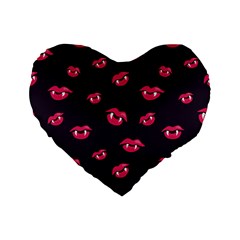 Pattern Of Vampire Mouths And Fangs Standard 16  Premium Flano Heart Shape Cushions by CreaturesStore