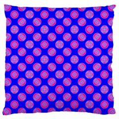 Bright Mod Pink Circles On Blue Large Cushion Case (two Sides) by BrightVibesDesign