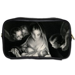 Nativity Scene Birth Of Jesus With Virgin Mary And Angels Black And White Litograph Toiletries Bags by yoursparklingshop