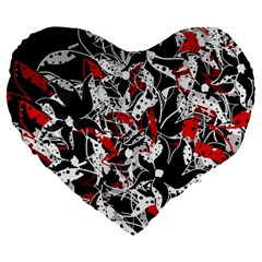 Red Abstract Flowers Large 19  Premium Flano Heart Shape Cushions by Valentinaart
