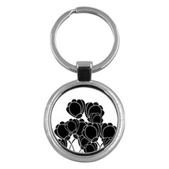Black Flowers Key Chains (round)  by Valentinaart