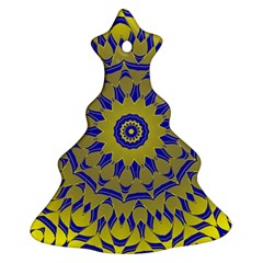 Yellow Blue Gold Mandala Christmas Tree Ornament (2 Sides) by designworld65
