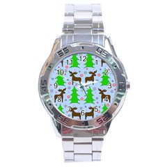 Reindeer And Xmas Trees  Stainless Steel Analogue Watch by Valentinaart