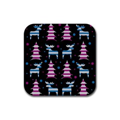 Blue And Pink Reindeer Pattern Rubber Coaster (square)  by Valentinaart