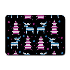 Blue And Pink Reindeer Pattern Small Doormat  by Valentinaart