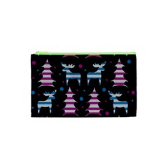 Blue And Pink Reindeer Pattern Cosmetic Bag (xs) by Valentinaart