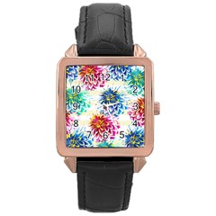 Colorful Dahlias Rose Gold Leather Watch  by DanaeStudio