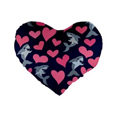 Shark Lovers Standard 16  Premium Flano Heart Shape Cushions by BubbSnugg