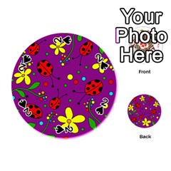 Ladybugs - Purple Playing Cards 54 (round)  by Valentinaart