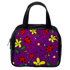 Ladybugs - Purple Classic Handbags (one Side) by Valentinaart