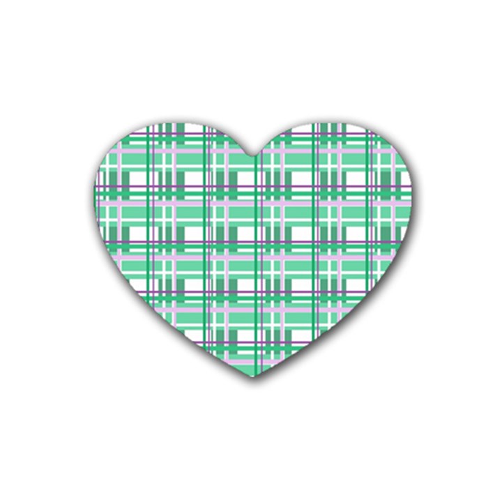 Green plaid pattern Rubber Coaster (Heart) 