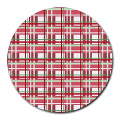 Red Plaid Pattern Round Mousepads by Valentinaart