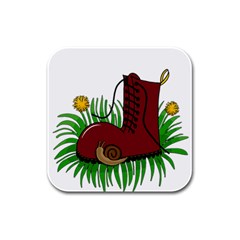 Boot In The Grass Rubber Square Coaster (4 Pack)  by Valentinaart