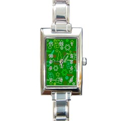Green Xmas Pattern Rectangle Italian Charm Watch by Valentinaart